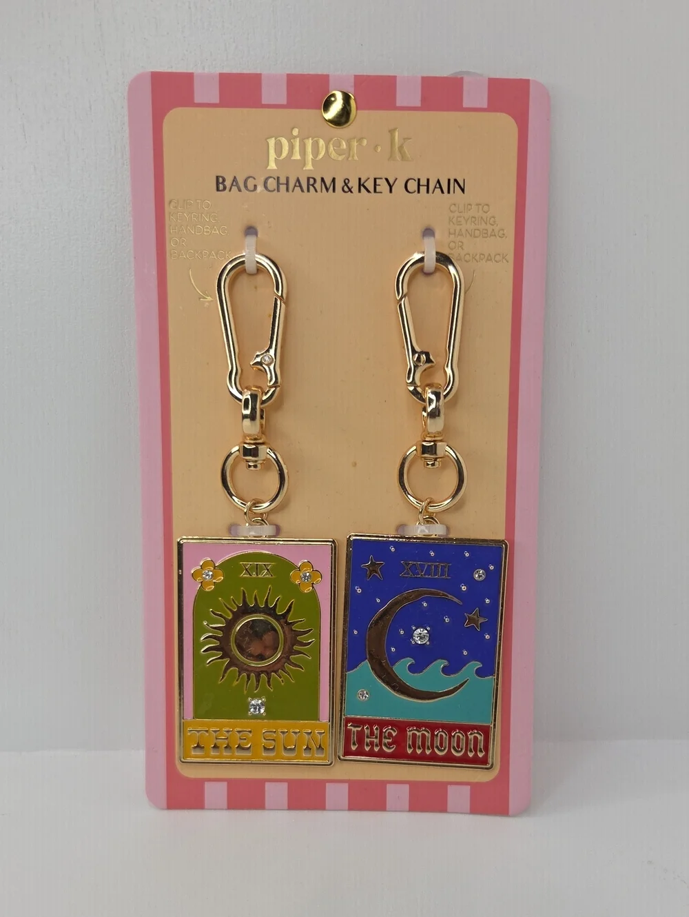 💙▪️piper k▪️ Uk Exclusive Sun & Moon Enamel Bag Charm Key Chains
